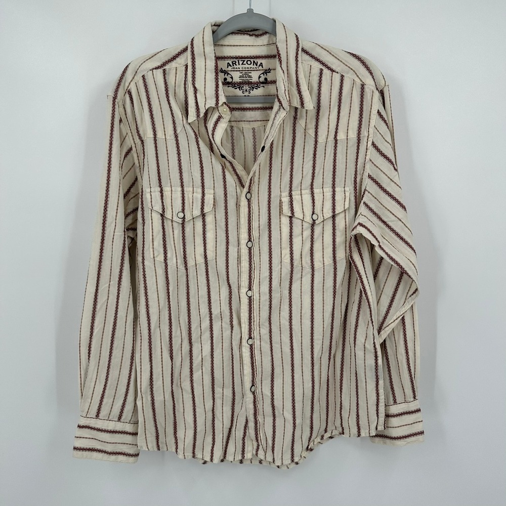 Mens Western Pearl Snap Shirt Size L Southwestern Cowboy Rustic Workwear Cotton